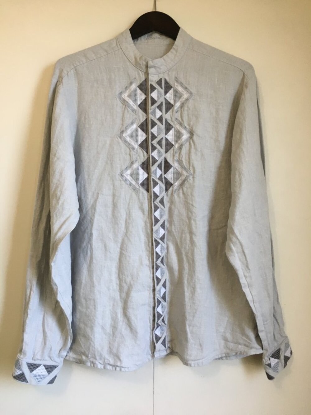 Ryabokon Ukrainian Pale Blue Linen Snap Button Mens Shirt